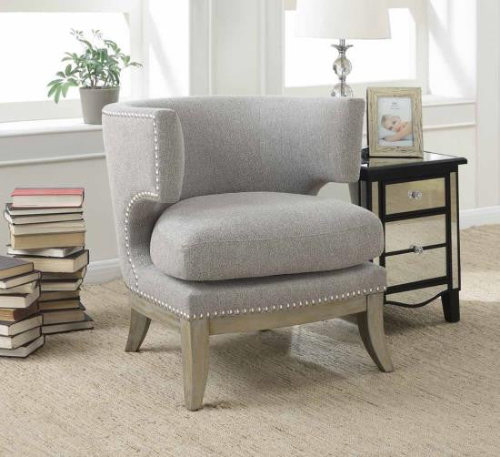 Birch Barrel Back Upholstered Accent Chair in Grey
