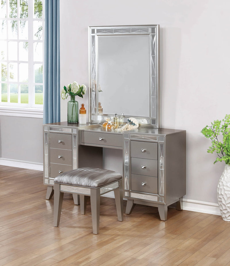 Contemporary Vanity Desk/Mirror And Stool Set