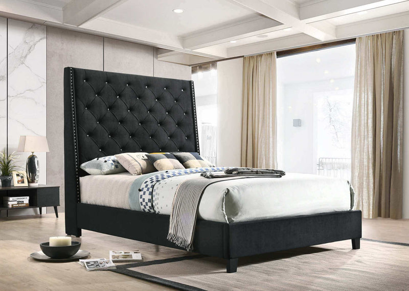 Chantilly Upholstered Bed in Black Velvet
