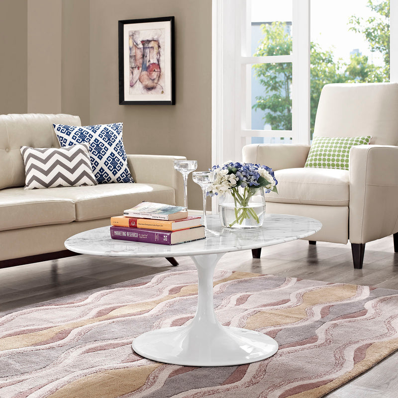 Lippa 48" Oval-Shaped Artificial Marble Coffee Table