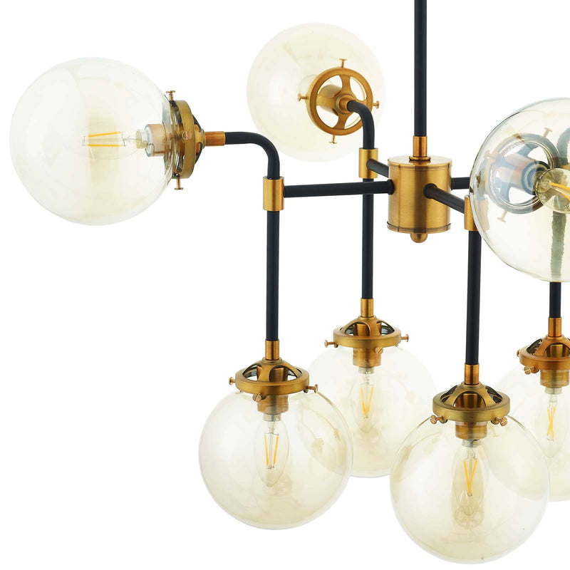 Ambition Amber Glass And Antique Brass 8 Light Pendant Chandelier