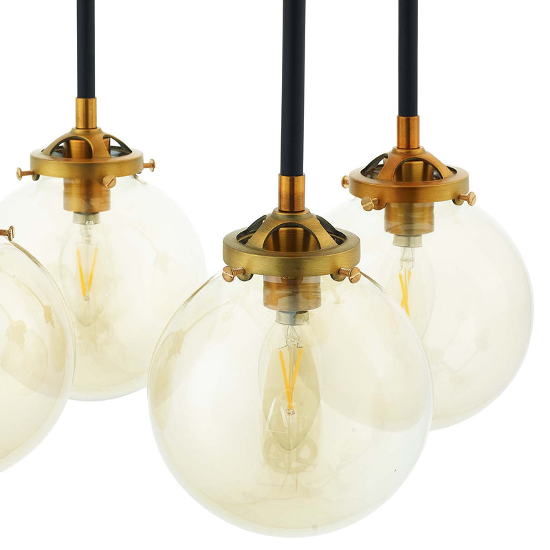 Ambition Amber Glass And Antique Brass 8 Light Pendant Chandelier