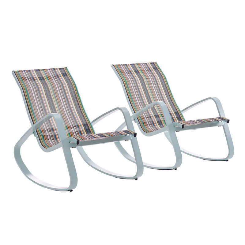 Traveler Rocking Lounge Chair Outdoor Patio Mesh Sling Set of 2