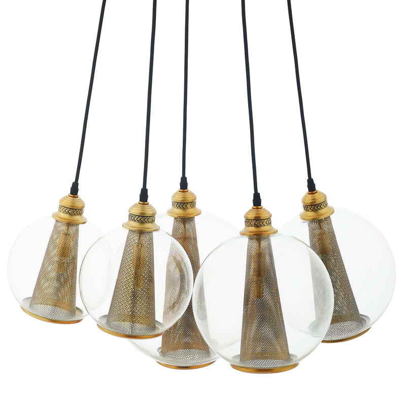 Peak Brass Cone And Glass Globe Cluster Pendant Light Chandelier
