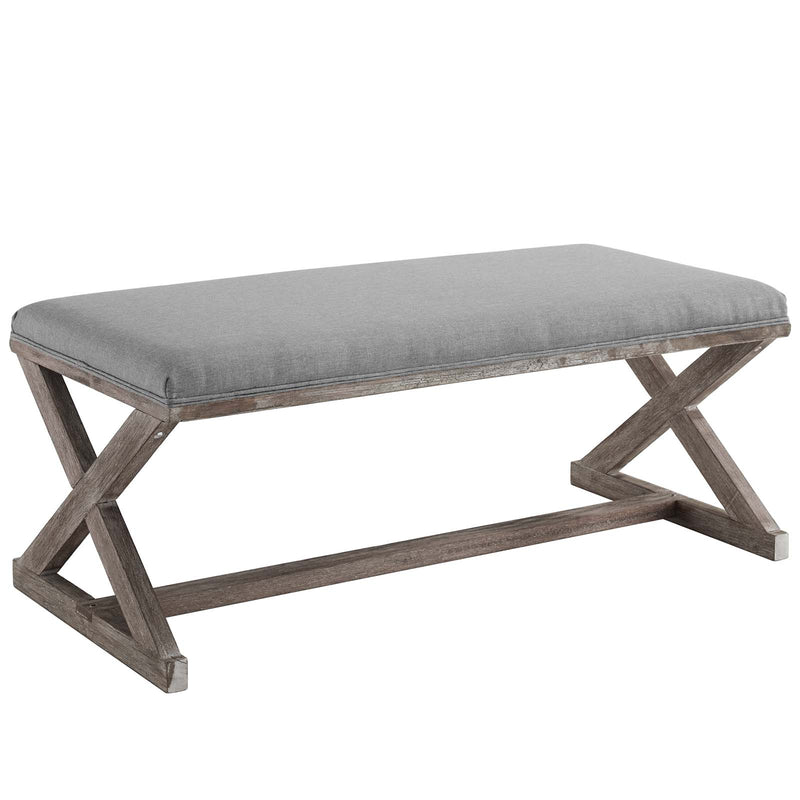 Province Vintage French X-Brace Upholstered Fabric Bench