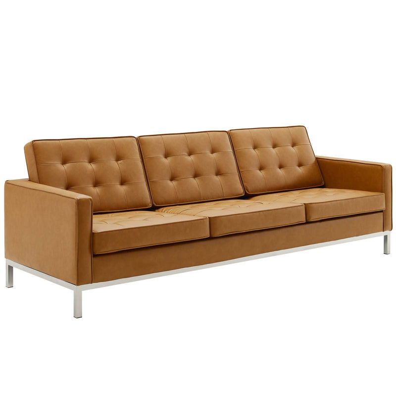 Loft Tufted Upholstered Faux Leather Sofa