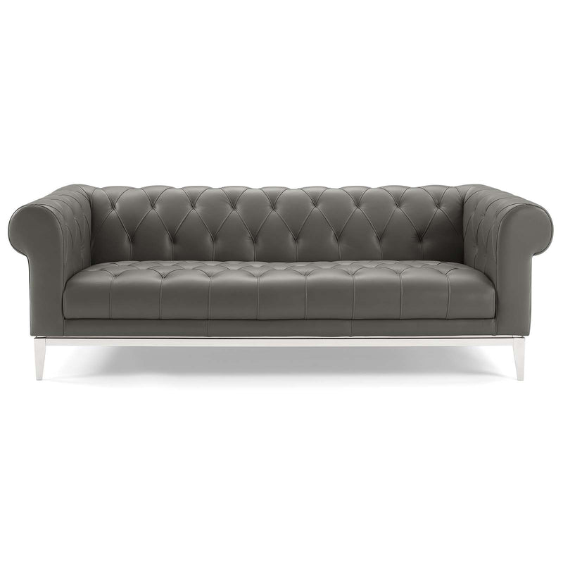 Idyll Tufted Button Upholstered Leather Chesterfield Sofa