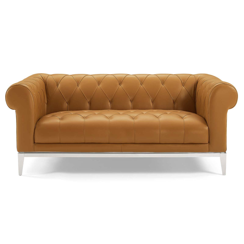Idyll Tufted Button Upholstered Leather Chesterfield Loveseat