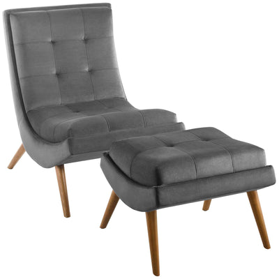 Ramp Upholstered Performance Velvet Lounge Chair and Ottoman Set