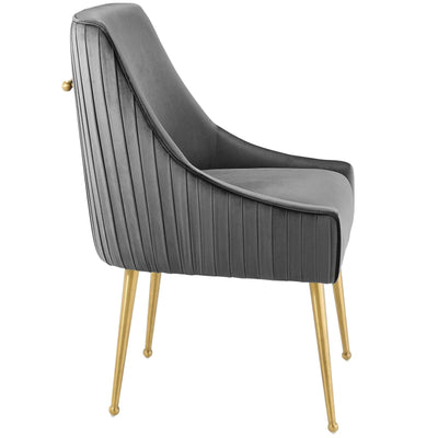 Open Box - Discern Pleated Back Upholstered Performance Velvet Dining Chair in Grey