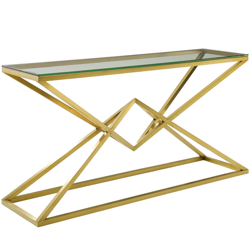 Point 59" Brushed Gold Metal Stainless Steel Console Table