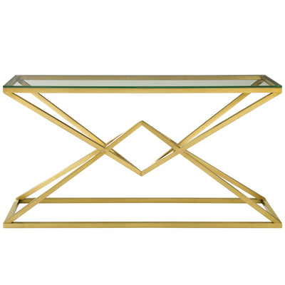 Point 59" Brushed Gold Metal Stainless Steel Console Table