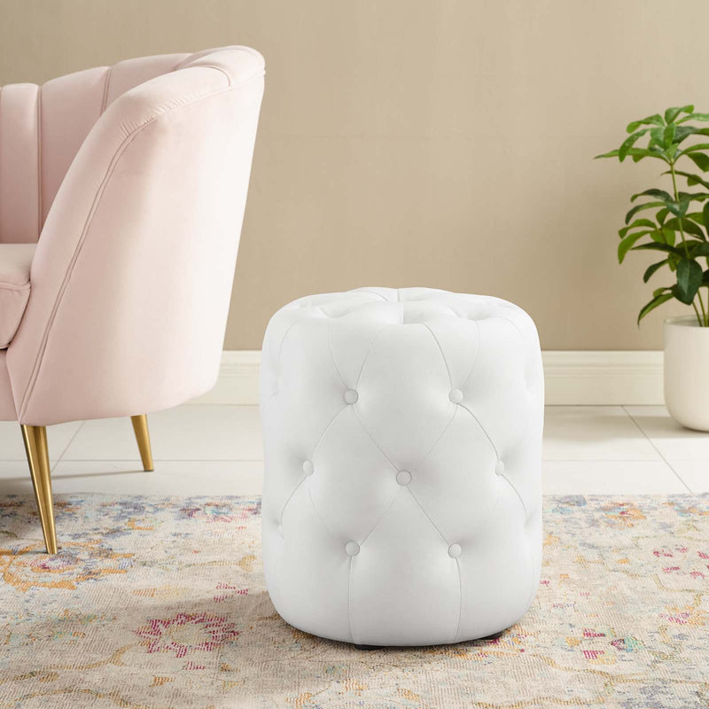 Amour Tufted Button Round Faux Leather Ottoman