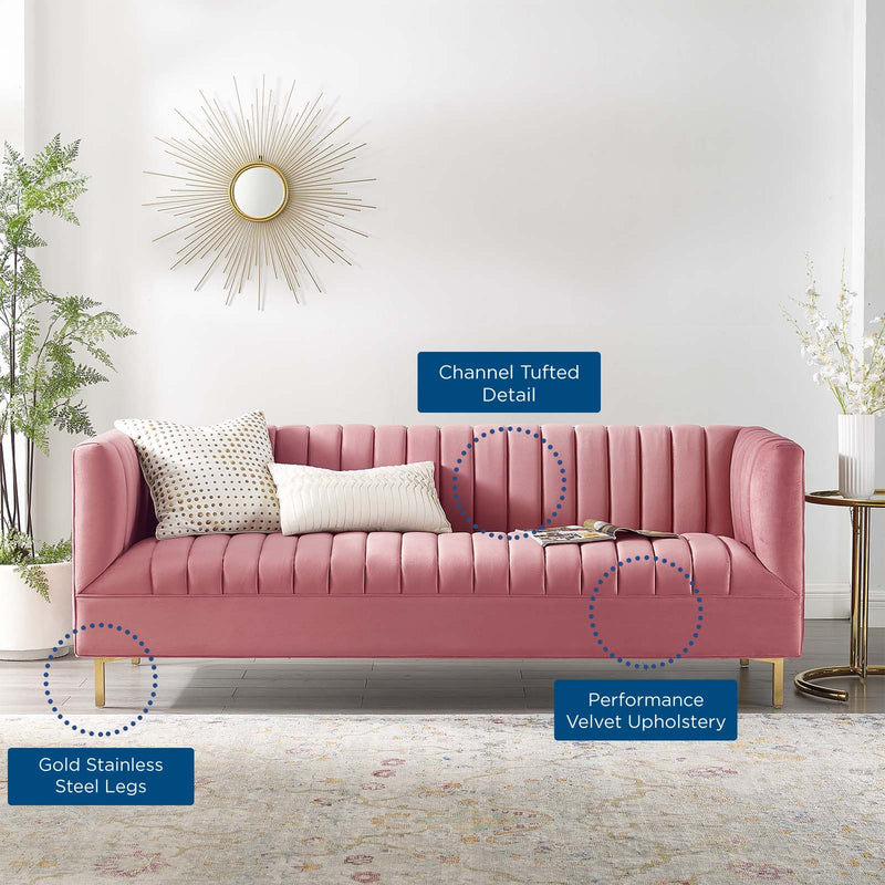 Shift Channel Tufted Performance Velvet Sofa