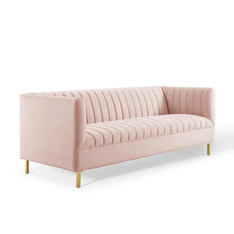 Shift Channel Tufted Performance Velvet Sofa