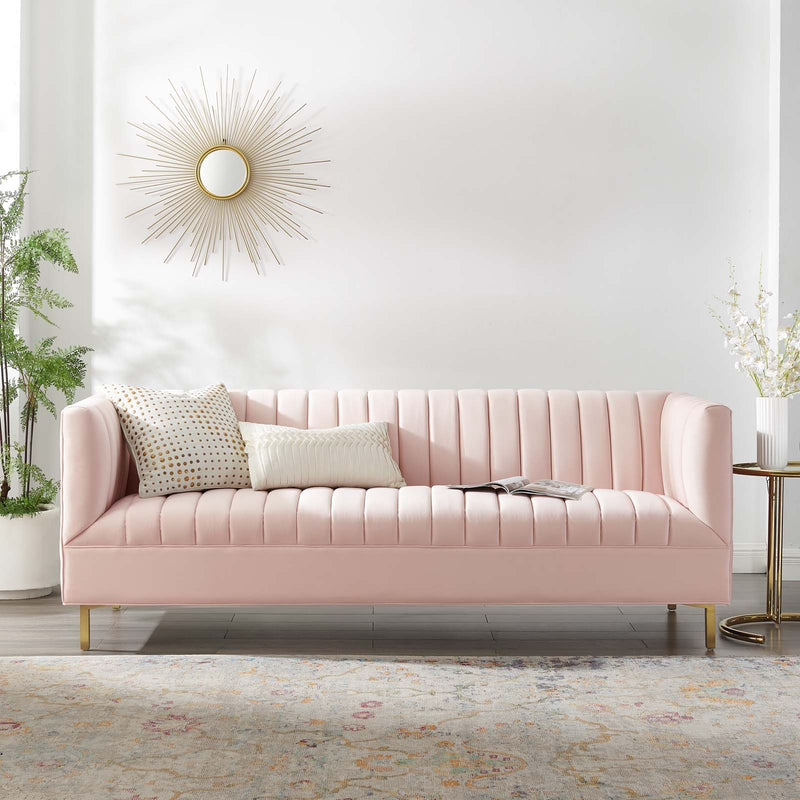 Shift Channel Tufted Performance Velvet Sofa