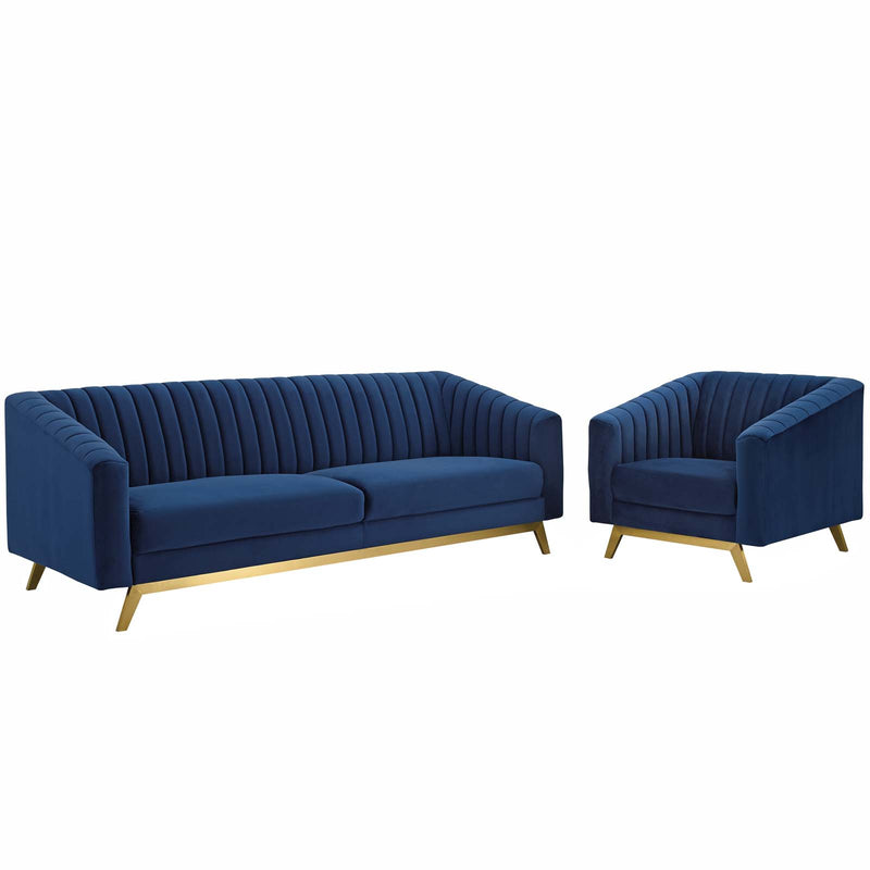 Valiant Vertical Channel Tufted Performance Velvet Sofa and Armchair Set