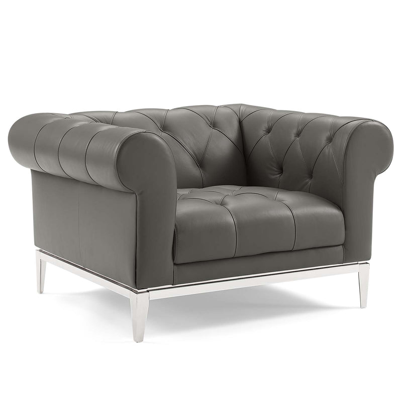 Idyll Tufted Upholstered Leather Loveseat and Armchair