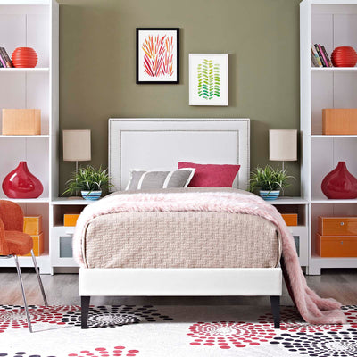 Virginia Vinyl Platform Bed with Squared Tapered Legs