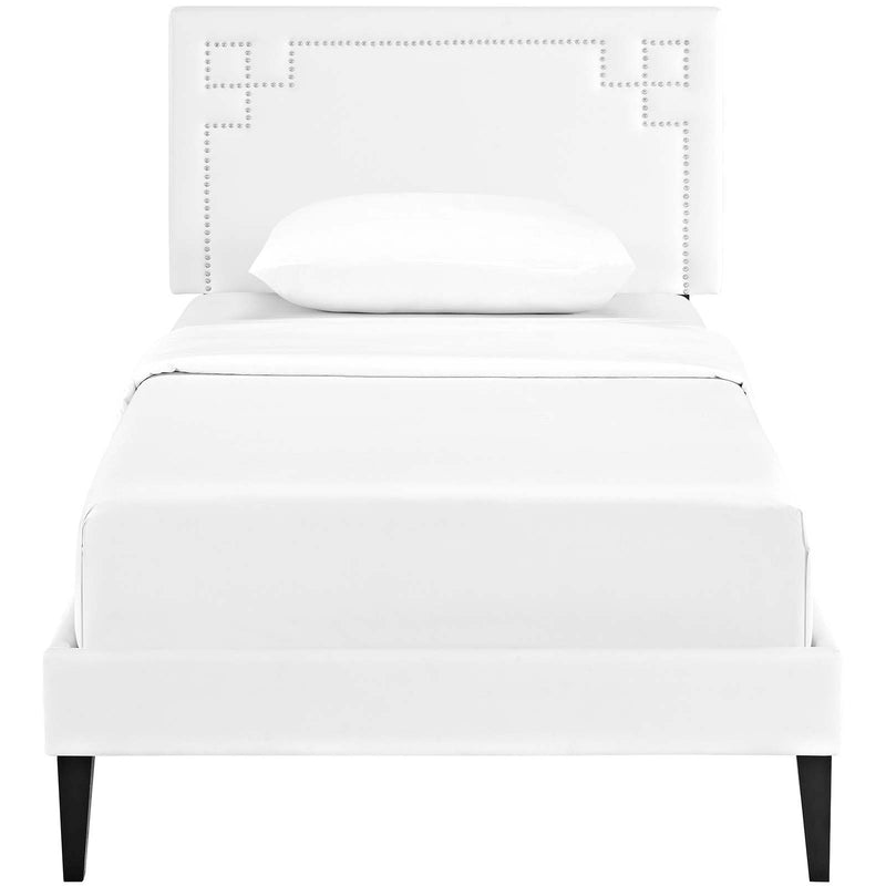 Ruthie Vinyl Platform Bed with Squared Tapered Legs