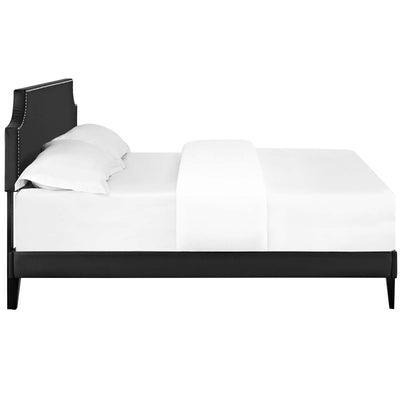 Corene Queen Vinyl Platform Bed with Squared Tapered Legs