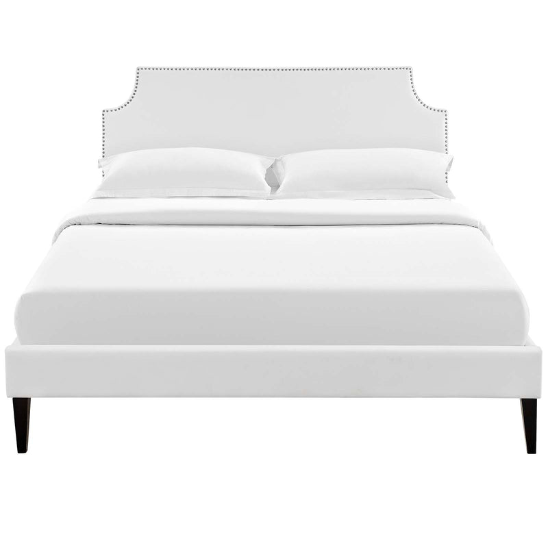 Corene Queen Vinyl Platform Bed with Squared Tapered Legs