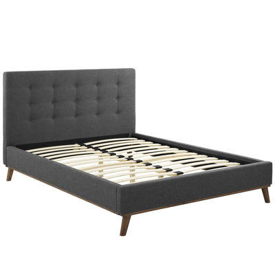 McKenzie Queen Biscuit Tufted Upholstered Fabric Platform Bed