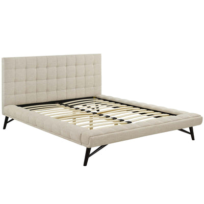 Julia Queen Biscuit Tufted Upholstered Fabric Platform Bed