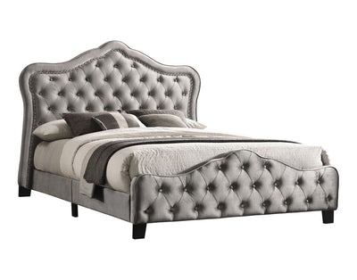 Bella Upholstered Tufted Panel Bed in Grey