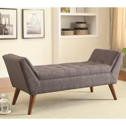 Peony Mid-Century Modern Grey Upholstered Accent Bench